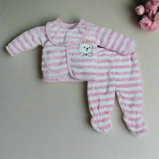 Adorable Light Pink New Born Set With Two Pajamas, Cap and Bib