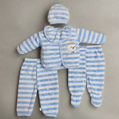 Light Blue Newborn Set with Two Pajamas, Cap, and Bib - Adorable Outfit for Infants