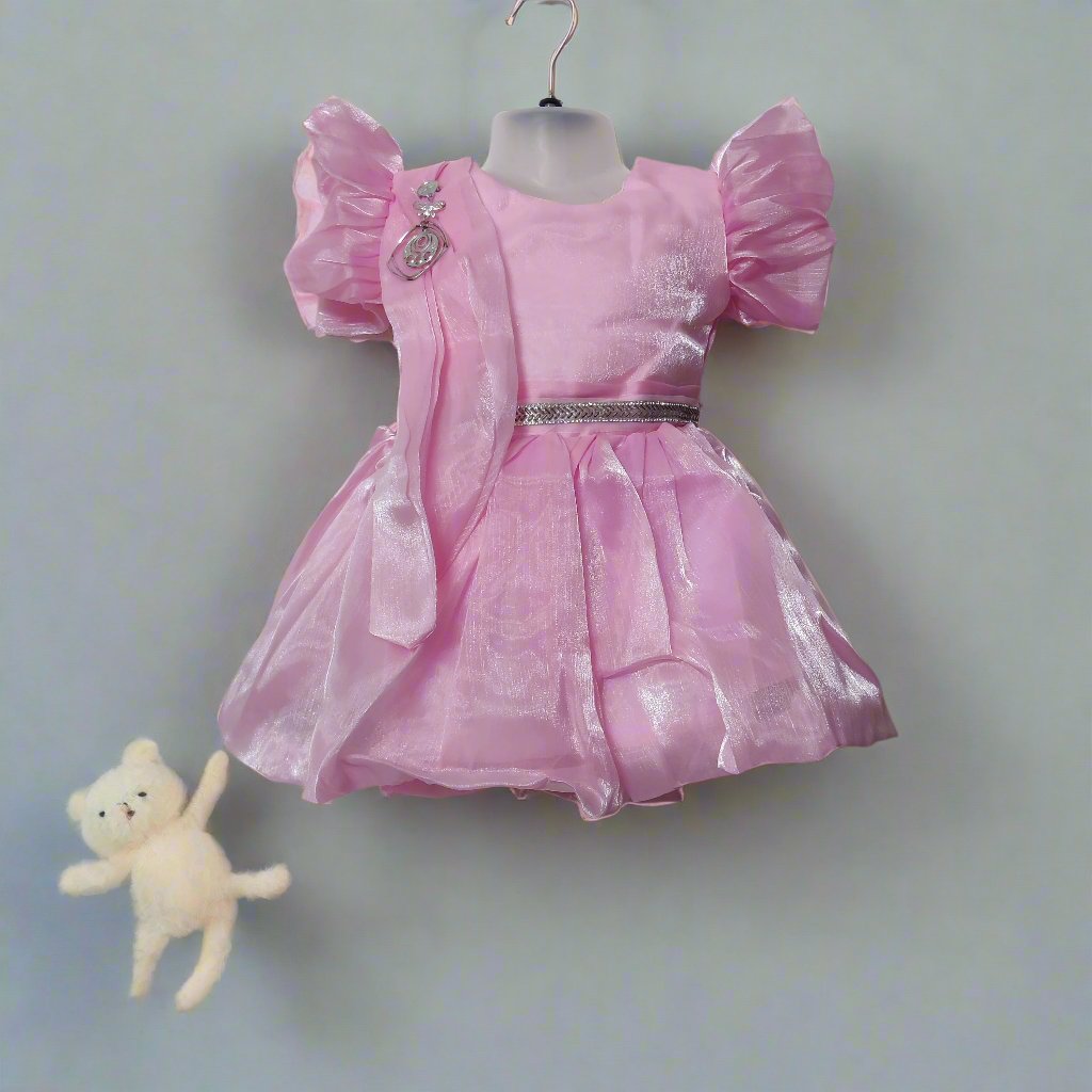 Charming Pink Dress for Girls with Shimmering Fabric