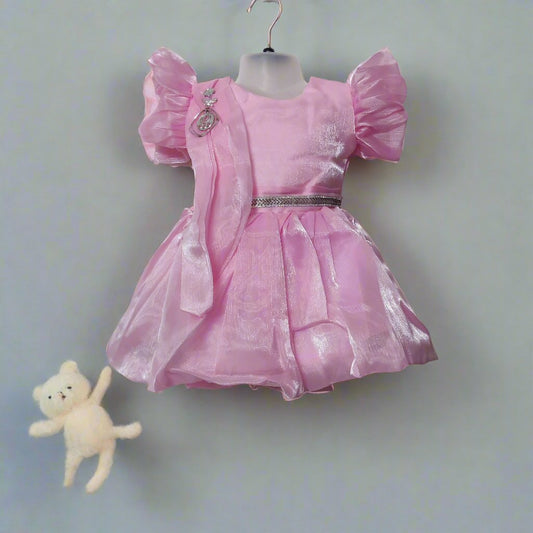 Charming Pink Dress for Girls with Shimmering Fabric