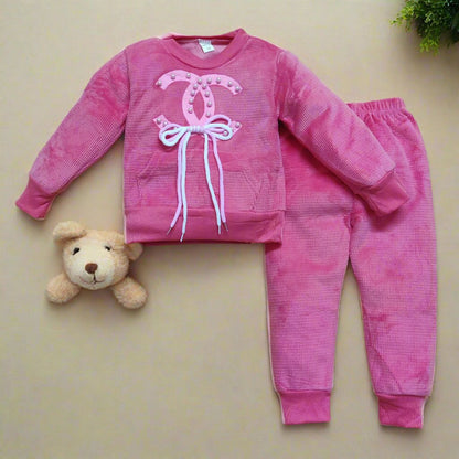 Cozy Pink Velvet Winter Outfit for Kids - Stylish and Warm