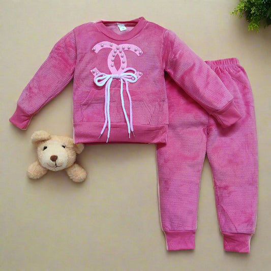 Cozy Pink Velvet Winter Outfit for Kids - Stylish and Warm