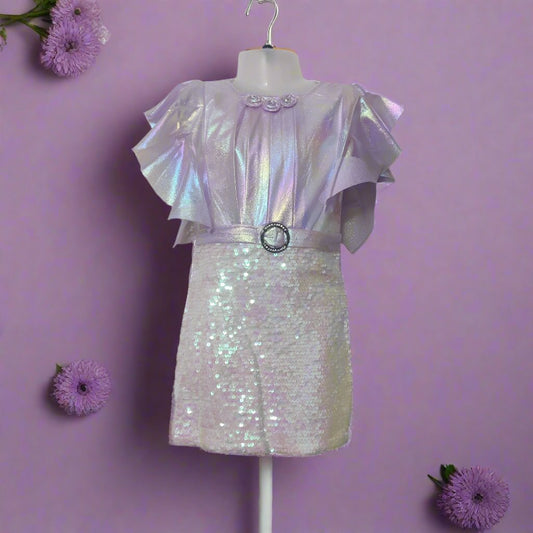 Short-Sleeved Girls Dress with Sequins for Stylish Occasions