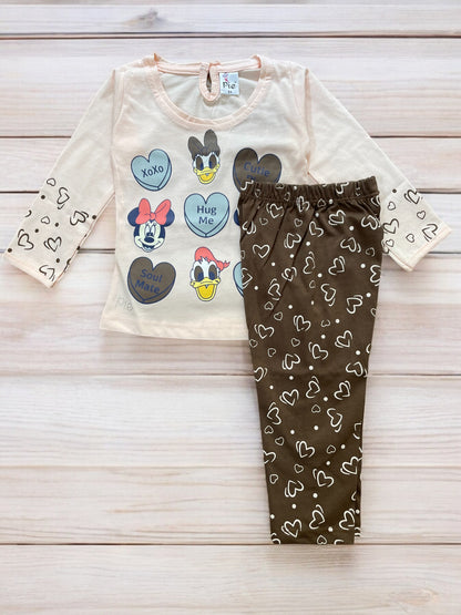 Adorable girls's Heart-Themed full sleeve top and pajama  Set