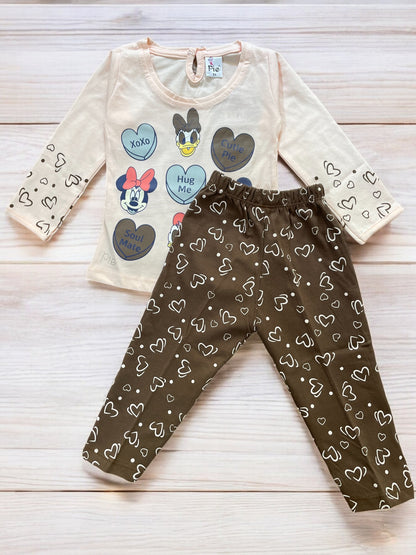 Adorable girls's Heart-Themed full sleeve top and pajama  Set