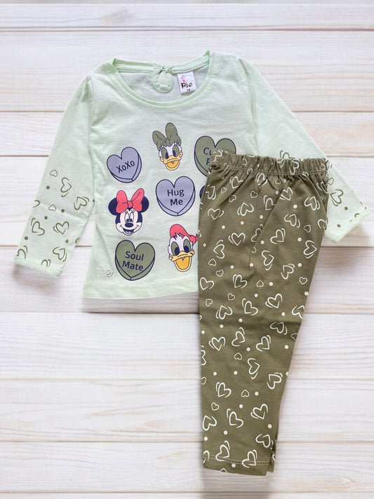 Adorable girls's Heart-Themed full sleeve top and pajama  Set