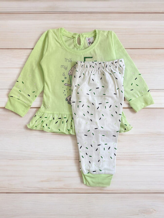 Adorable Cupcake-Themed Girls Pajama Set with Full Sleeve Top and Bottom