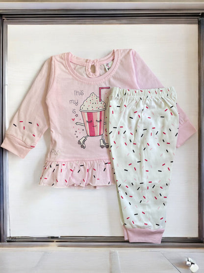 Adorable Cupcake-Themed Girls Pajama Set with Full Sleeve Top and Bottom