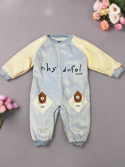 Light Blue and Yellow Bear-Themed Baby Onesie for Cute Comfort
