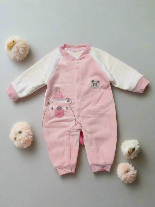 Adorable Pink and White Baby Bear Onesie