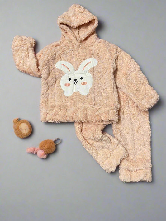 Light Pink Fleece Rabbit Face Hoodie Set and Pajama Set - Pink Rabbit Hoodie Set