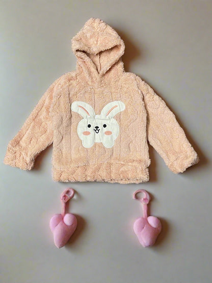 Light Pink Fleece Rabbit Face Hoodie Set and Pajama Set - Pink Rabbit Hoodie Set