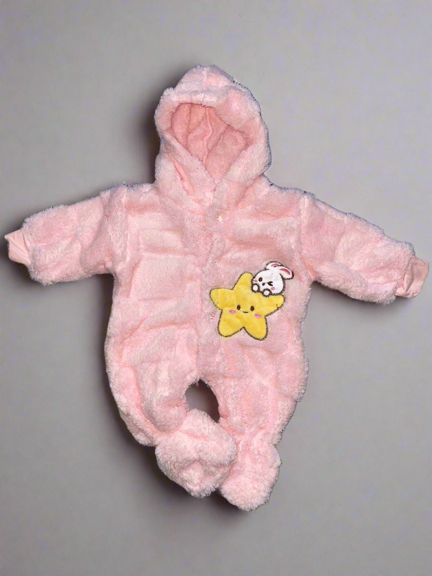 Cozy Pink Baby Onesie with Star Patch and Hood