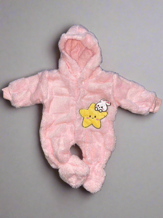 Cozy Pink Baby Onesie with Star Patch and Hood