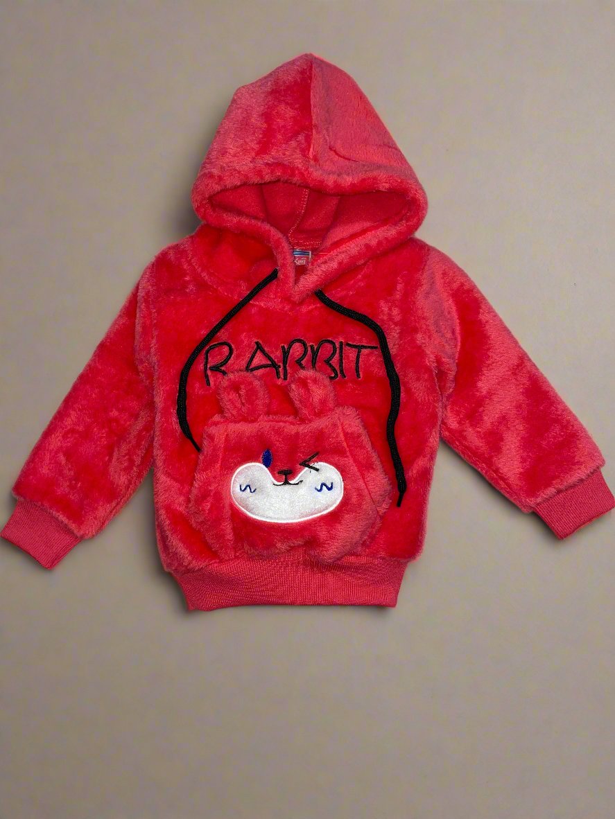Adorable Red Rabbit Winter Hoodie and Pants Set for Kids