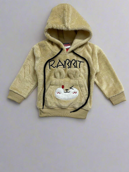 Cute Beige Rabbit Print Hoodie Pants Set for Winter