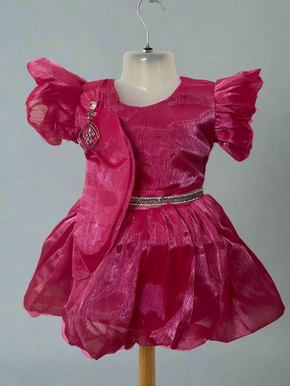 Charming Onion Colour Dress for Girls with Shimmering Fabric