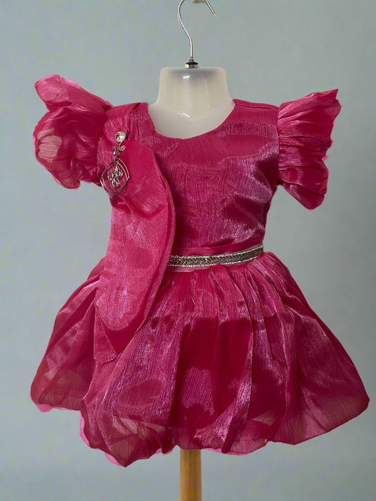 Charming Onion Colour Dress for Girls with Shimmering Fabric
