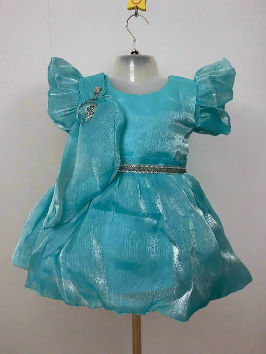 Sky Blue Girls Dress with Shimmering Fabric for Girls