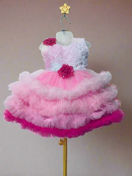 Charming Pink Ruffled Floral Dress for Kids - Perfect Summer Outfit