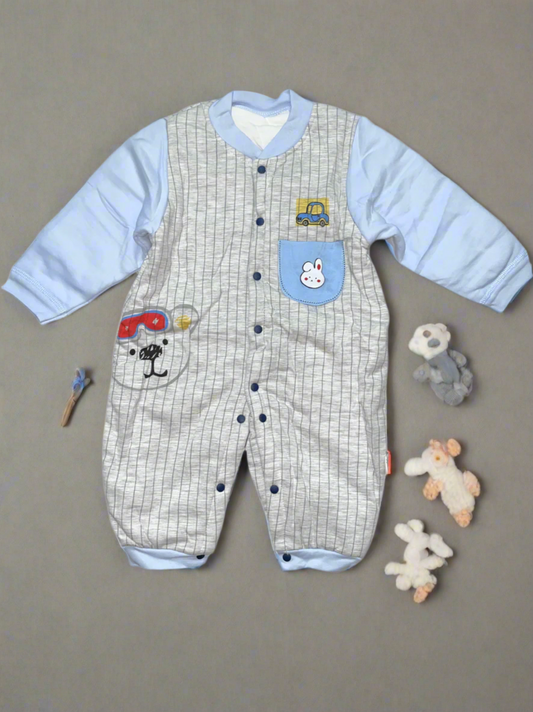 Adorable Gray Striped Baby Onesie for Infants with Blue Accents