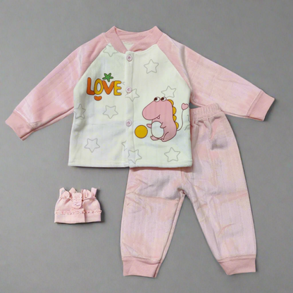 Adorable Pink Dinosaur Pajama Set - Pink and Cream Top for Kids