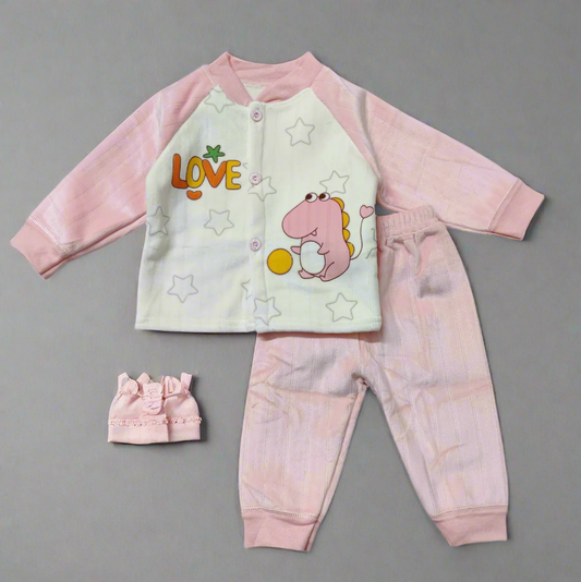 Adorable Pink Dinosaur Pajama Set - Pink and Cream Top for Kids