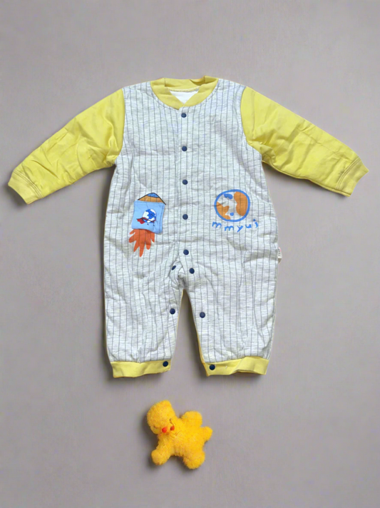 Adorable Striped Baby Onesie with Cartoon Design