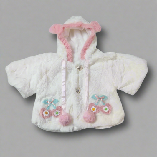 Adorable White and Pink Children's Hooded Jacket for girls
