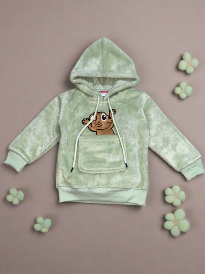 Adorable Light Green Hoodie and Pants Set with Cute Animal Graphics