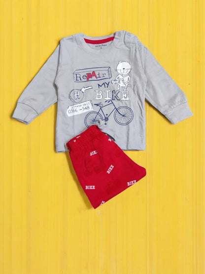 Kids' Bicycle Themed top and pajama set - Grey & Red - Bumblehugs