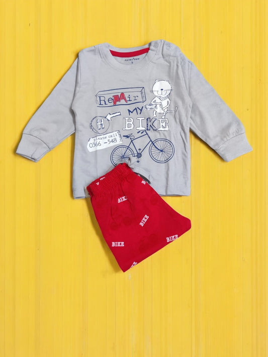 Kids' Bicycle Themed top and pajama set - Grey & Red - Bumblehugs