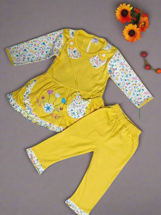 Adorable Floral Print Girl's Clothing top and pajama set