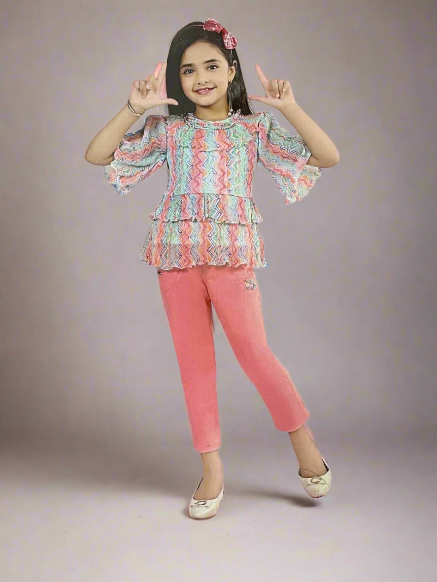 Multicolored Children's Clothing Set with top and jeans, Perfect for birthday, wedding - Bumblehugs