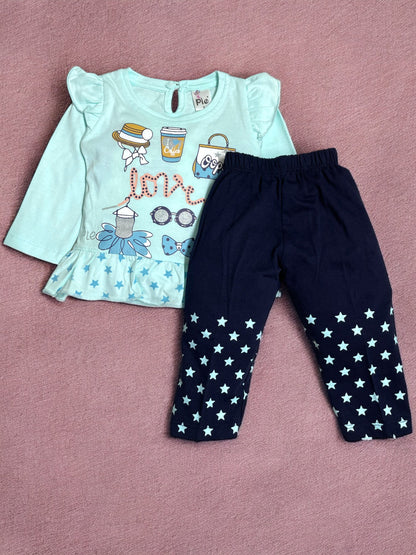 Adorable girls Apparel full sleeve top and pajama Set with Starry Pants