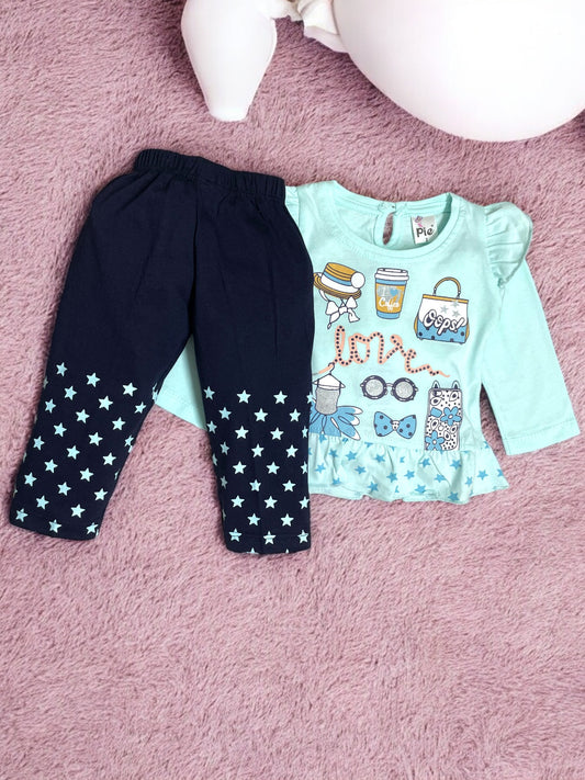 Adorable girls Apparel full sleeve top and pajama Set with Starry Pants