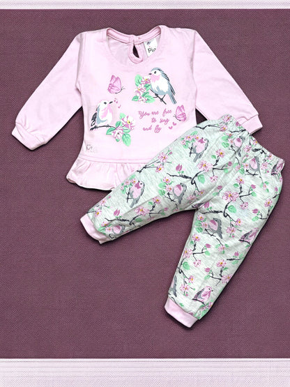 Adorable girls full sleeve top and pajama set