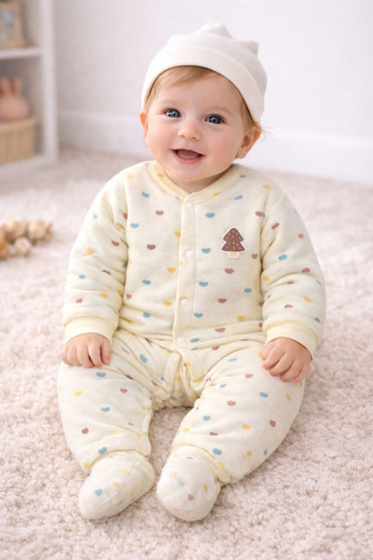 Adorable Light Yellow Baby Onesie with Teddy Bear Patch