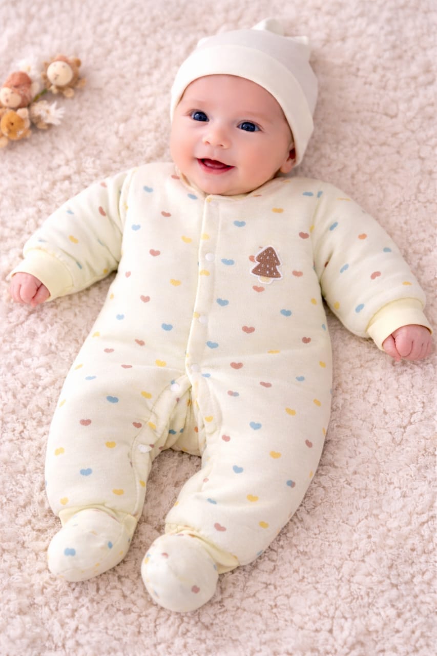Adorable Light Yellow Baby Onesie with Teddy Bear Patch